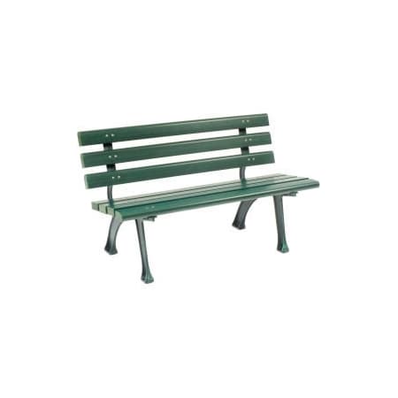 Global Equipment 4' Plastic Park Bench With Backrest, Green 240125